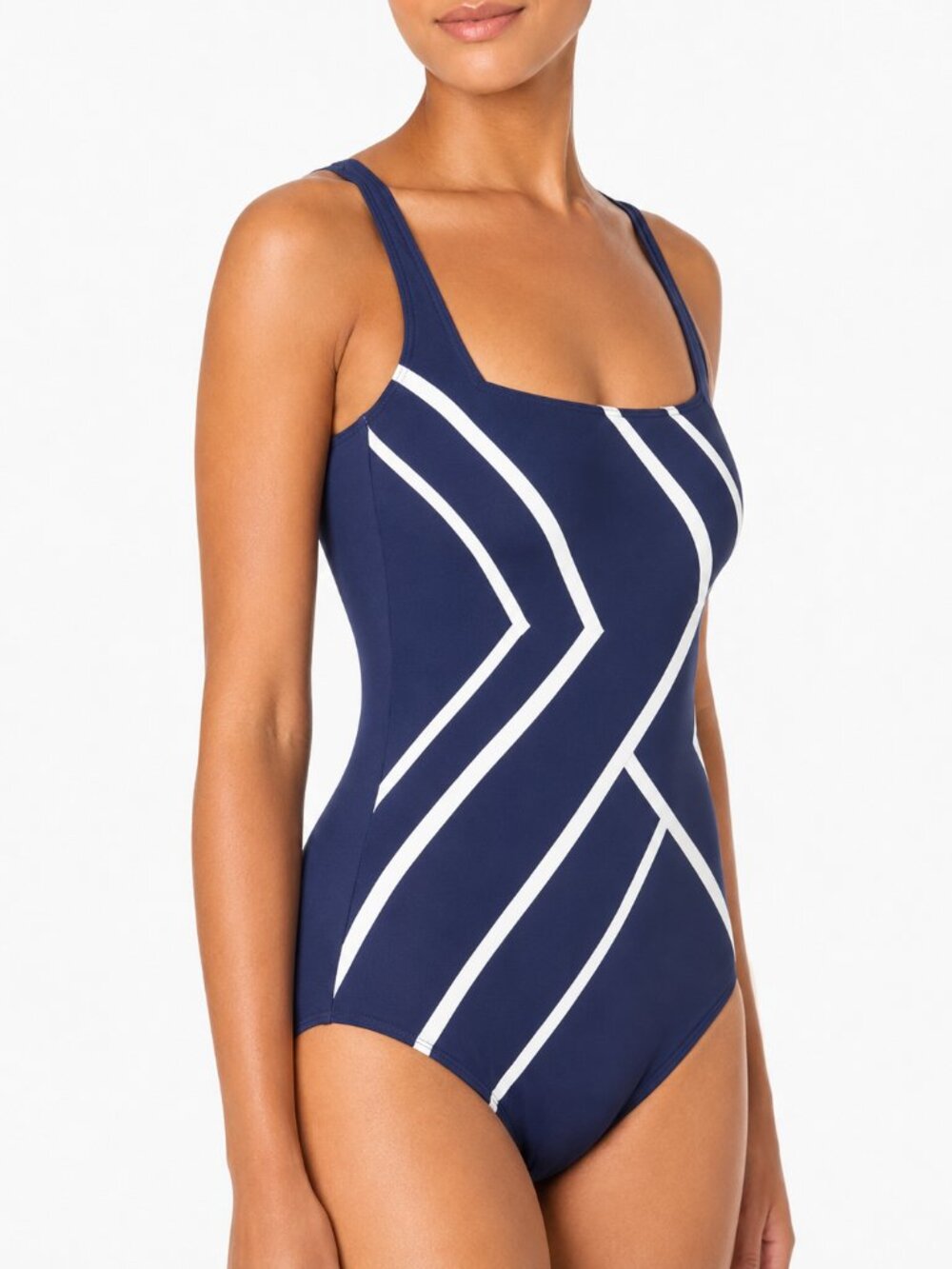Gottex Mirage Square Neck Tummy Control One Piece Swimsuit Navy White Size 14 NW